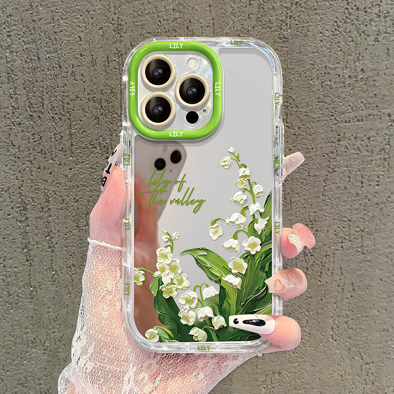Oil Painting Lily of the Valley Suitable for Iphone15 Apple Phone Case 14 Mirror 13 Small Fresh 17Promax New Style 16