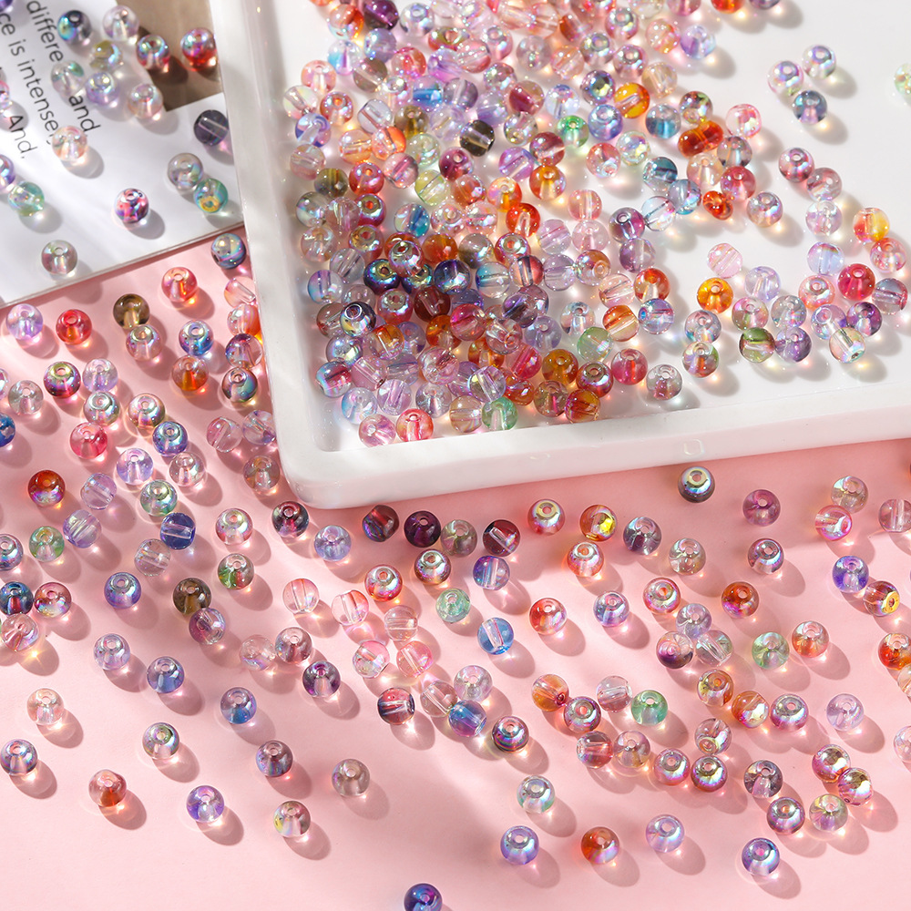 4mm玻璃极光双色圆珠散珠手工串珠十字绣珠diy编织手链配饰材料