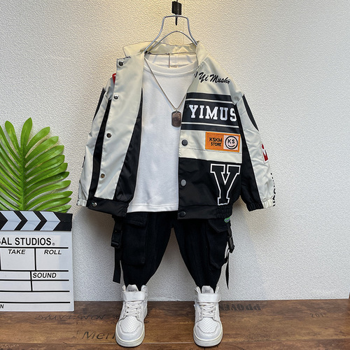 Boys' trendy brand motorcycle clothes  spring and autumn new Korean style children's handsome jacket boys' trendy cool jacket foreign trade