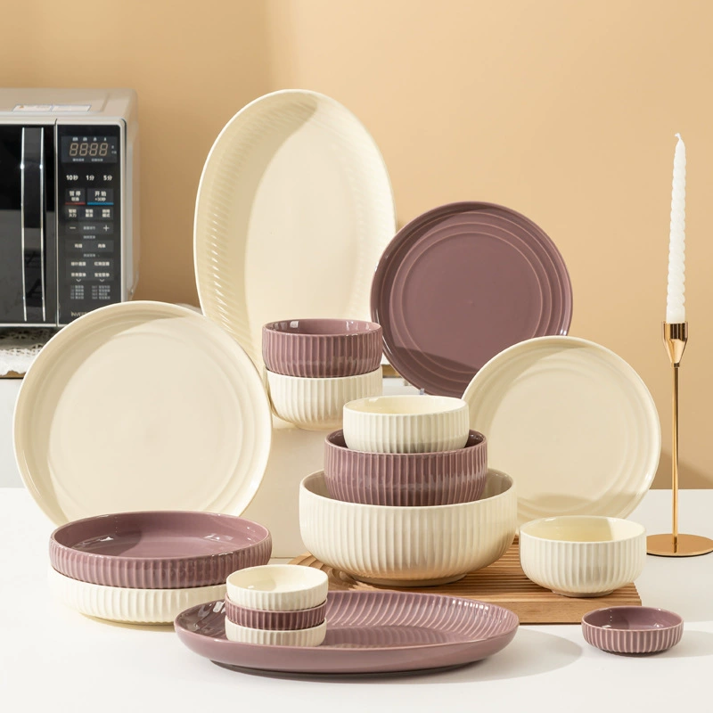 Ceramic Tableware Set, Cream Light-Luxury Design, Assorted Plates, Bowls and Spoons