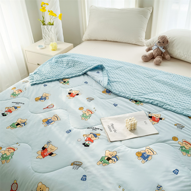 Edredón fresco de verano de frijoles de seda helada Edredón de aire acondicionado Edredón de verano para niños de verano Edredón fino lavable a máquina