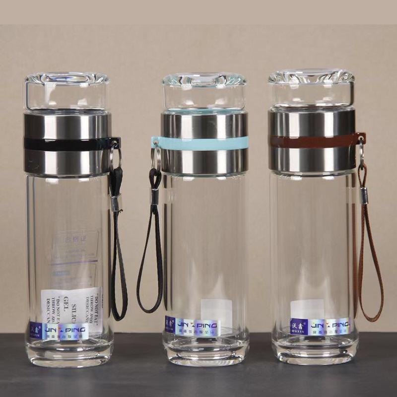 沃鑫9113泡茶杯茶水分離玻璃水杯240ml高硼矽玻璃杯吊帶隨手杯