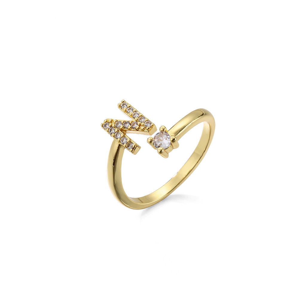 2g Weight Travel Occasion Copper Material Letter Pattern Women'S Gender Plating Design White, Gold Color Wholesale New Micro-inlaid Letter Zircon Copper Open Ring Nihaojewelry 18