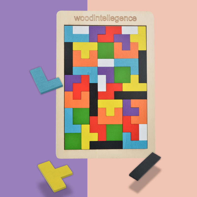 Bloques de construcción de Tetris clásicos de madera para niños bebé educación temprana diversión educativa bloques de construcción juguete rompecabezas de madera