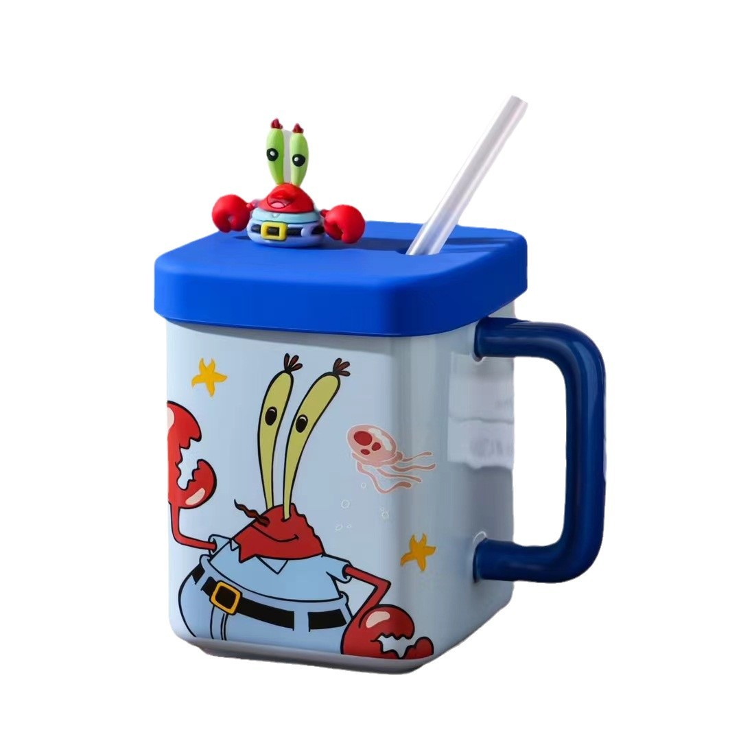 Creativo y auténtico autorizado SpongeBob pie estrella taza de agua de paja taza cuadrada de cerámica de alto valor de regalo de taza de agua