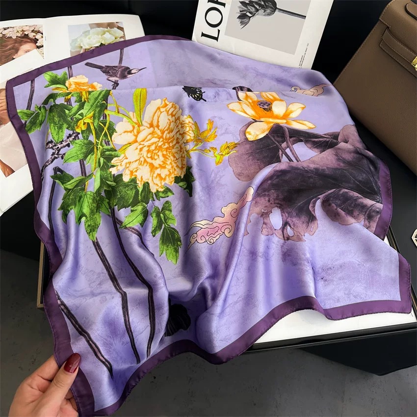 Primavera pequeña bufandas de seda ~ primavera y verano fresca sensación de reducción de la edad de las niñas coreanas pequeñas bufandas de seda de lujo ligero mujeres versátiles