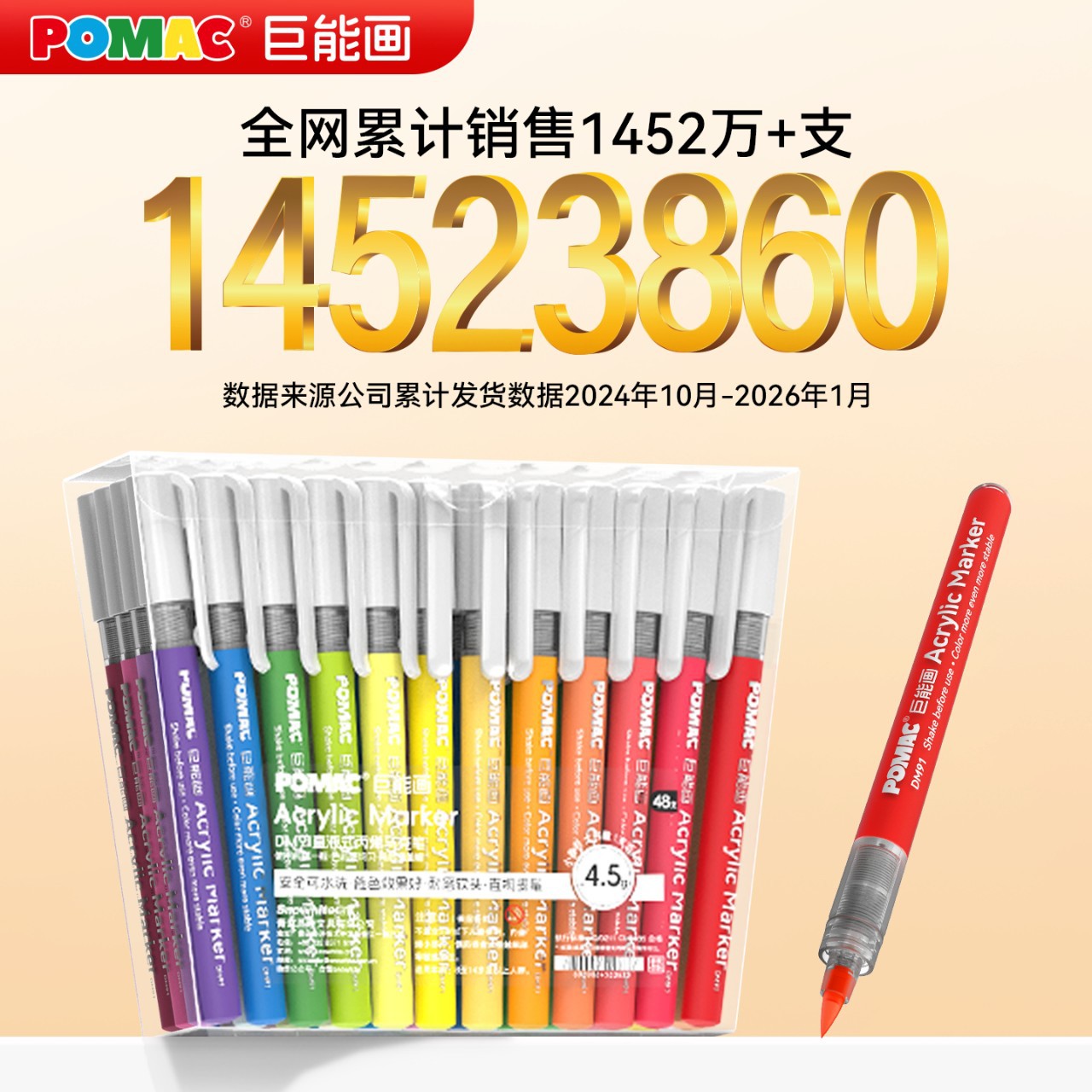 Snow White Pomac Straight Liquid Soft-Head Acrylic Marker Pen for Primary School Students with Opaque and Stackable Colors