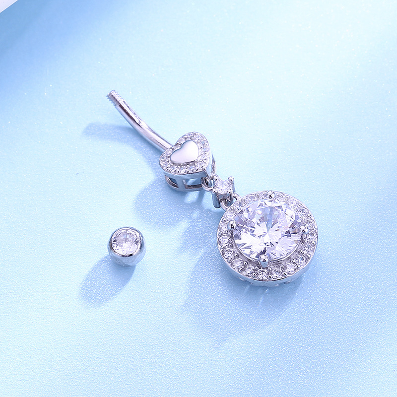 Luo Yiou S Sterling Silver European And American New Style Round Diamond-Countred Navel Ring Body_voghion.com