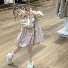 女童小香风套装2025春季灯笼袖衬衫紫色背心裙儿童时尚花苞裙子潮