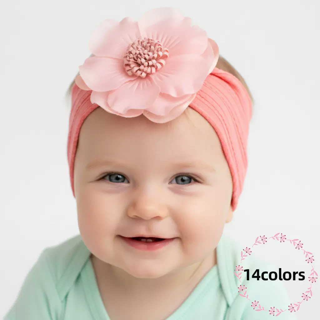 欧美新款提花宝宝发带可爱纯色花朵婴儿弹力头带跨境外贸儿童饰品