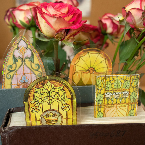 Cross-border retro love Roman city series PET bronzing wallet stickers collage card wallet decorative flower window bookmark