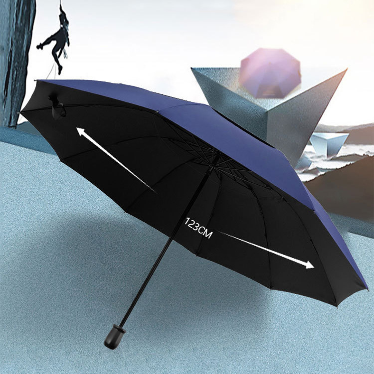 Paraguas extra grande de tres personas paraguas de doble capa de pegamento negro protección solar plegable de diez huesos lluvia y lluvia de doble uso impreso LOGO paraguas de publicidad comercial