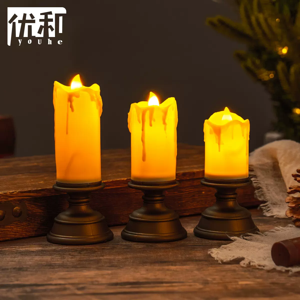 复古流泪烛台蜡烛灯led电子蜡烛装饰氛围灯小夜灯装饰桌面摆件