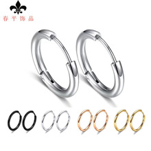 跨境高品质钛钢耳扣不褪色日韩简约气质圆形不锈钢耳扣饰 品批发