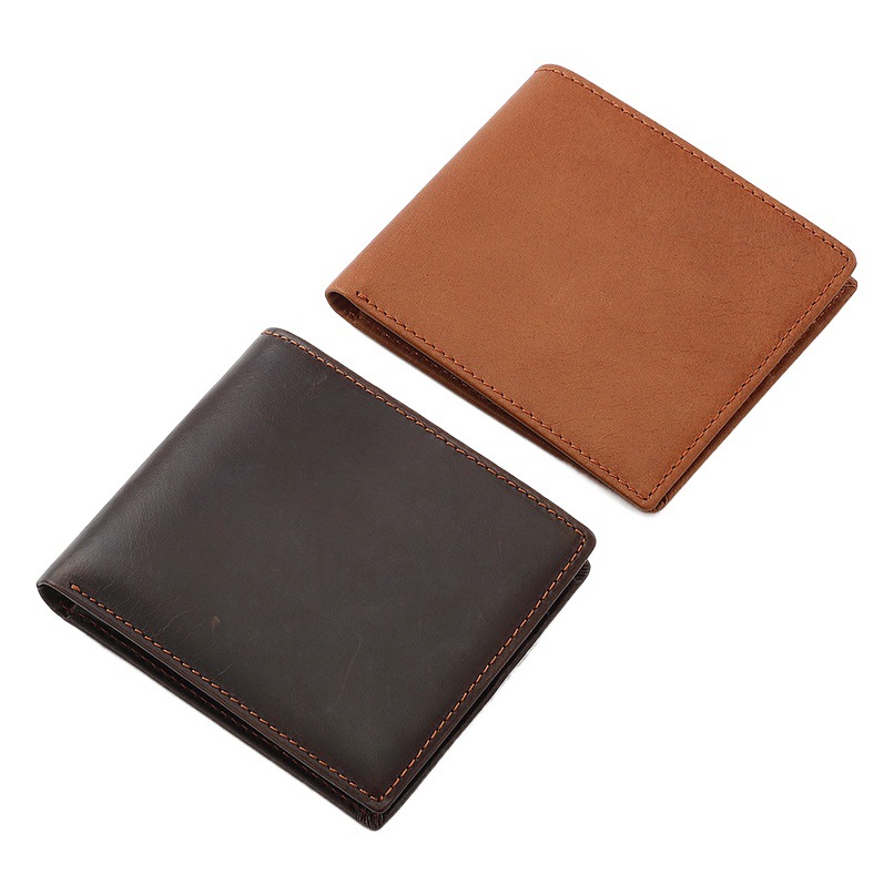 2022 New RFID genuine leather men's wallet top layer cowhide ultra-thin dollar bag rework oil wax cowhide wallet