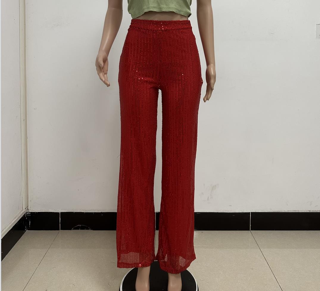 280g Weight Full Length Pants Length Spandex, Polyester Fabric Type High Waist Waist Line Casual Pants Pants Type High Elasticity Elasticity Party, Street Occasion Comfort Function Regular Fit Fit Type Solid Color Pattern Summer, Spring, Autumn Season Women's Gender Sequins Design Fashion Style Women's Party Street Fashion Solid Color Full Length Sequins Casual Pants 57