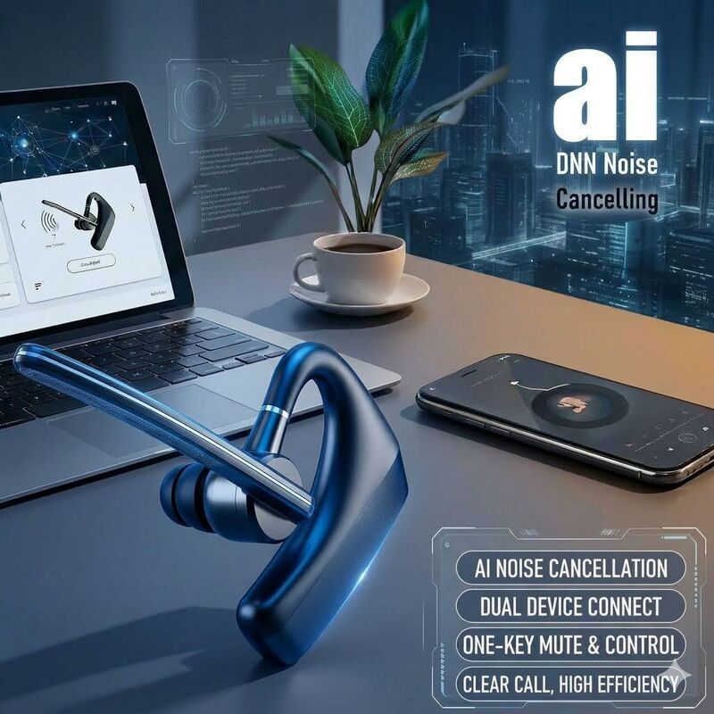 Ai Super-Powerful Call Noise-Cancelling Bluetooth Headset with USB Dongle for Connecting to Computer, Customer Service, and Telesales, Sound-Isolating Wireless Headset