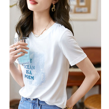 日韩外贸韩版印花上衣2023年夏季新款时尚休闲舒适全棉百搭T恤女