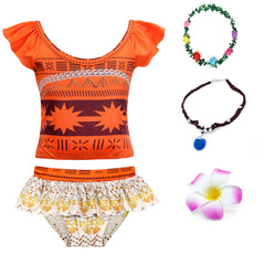 Children's Swimwear Set: Princess Moana Cartoon Bodysuit with Shorts