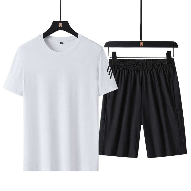 Trajes deportivos para hombres de verano para correr Casual hielo nylon camiseta de manga corta pantalones elásticos transpirables dos piezas