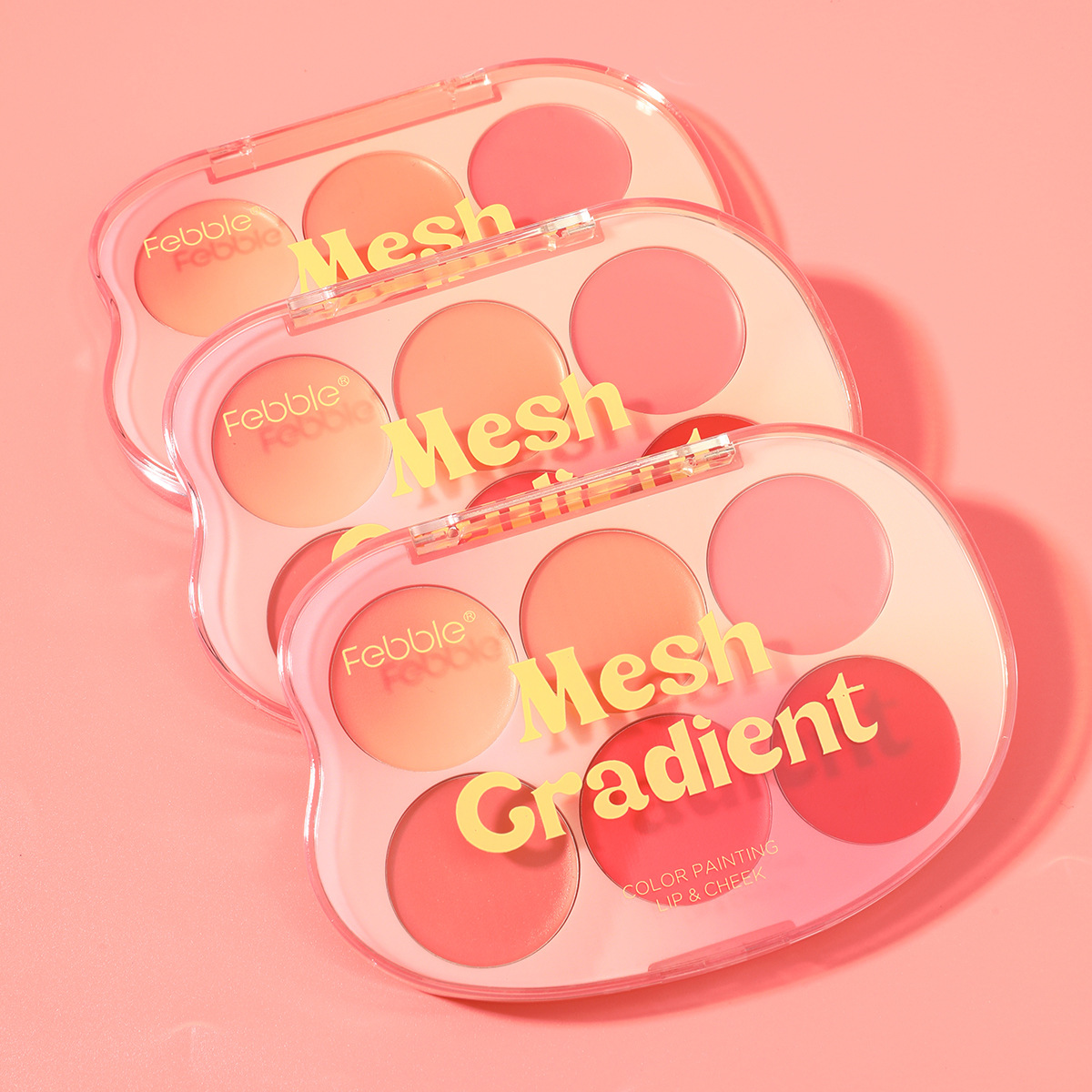 Febble Amazon Border Transborder Gradiente Lápiz labial y bandeja de mejillas Maquillaje desnudo natural Placa de reparación Rosa no es fácil de volar