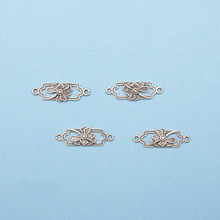 S925純銀鏤空花框花朵雙孔串件 DIY手工耳鈎手繩手鏈項鏈飾品配件