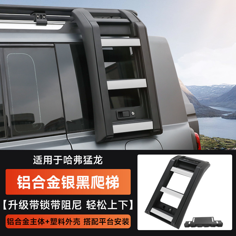 Haval – Roof rack Off-Road Modified Spotlight Folding - haval-raptor-folding-laddersilver-black