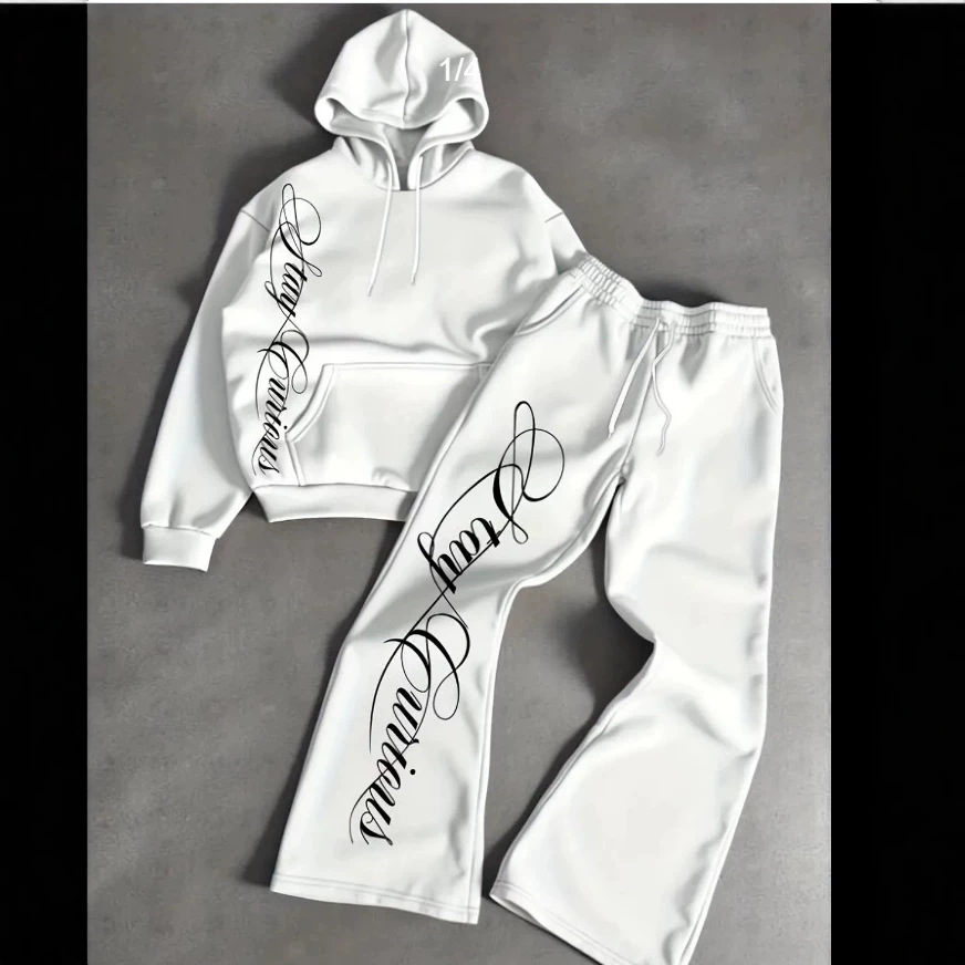 Modern Letter-Print Hoodie And Wide-Leg Jogger Set, Oversized Loungewear For Casual Street Style_viptrois.com