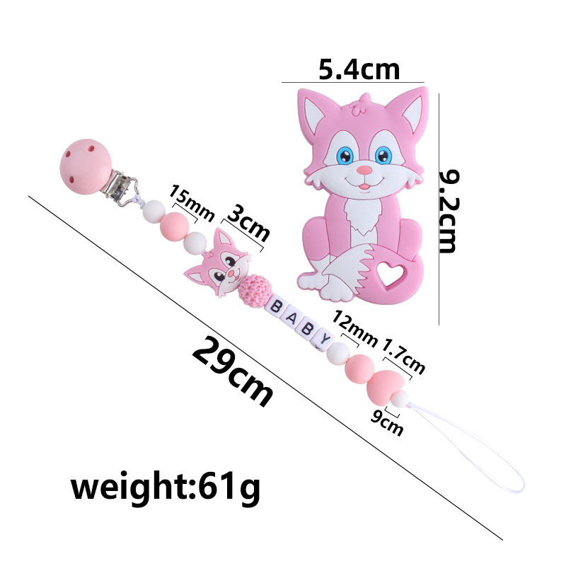 Hemu chupete clip Fox gato juguete mordedor bebé nombre silicona amor chupete cadena suministros infantiles