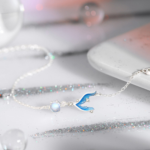 Jin Hongyu 925 sterling silver mermaid tail moonstone bracelet ins ocean style bracelet original small fresh hand jewelry