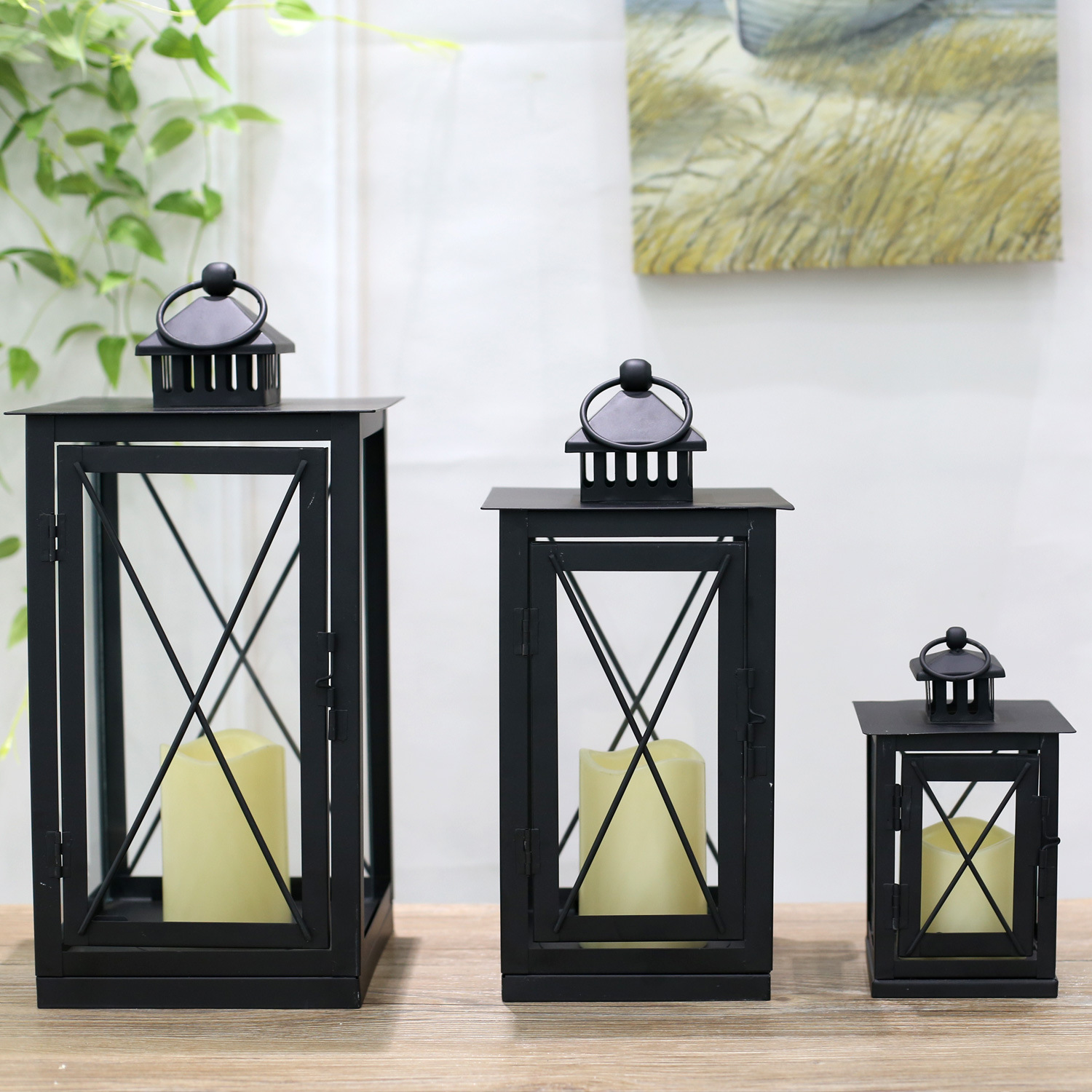 Fábrica de venta al por mayor en el punto transfronterizo simple candelabros metálicos pintados lámparas de viento de hierro forjado decoraciones de boda de Navidad decoraciones