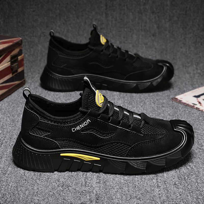 2025 zapatos de hombre primavera nueva malla de moda transpirable zapatos de protección laboral casuales zapatos de moda versátiles zapatos de malla resistentes a la suciedad