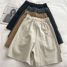 2024休闲韩版纯色棉麻五分裤清仓尾货剪标女装亚麻短裤宽松休闲棉