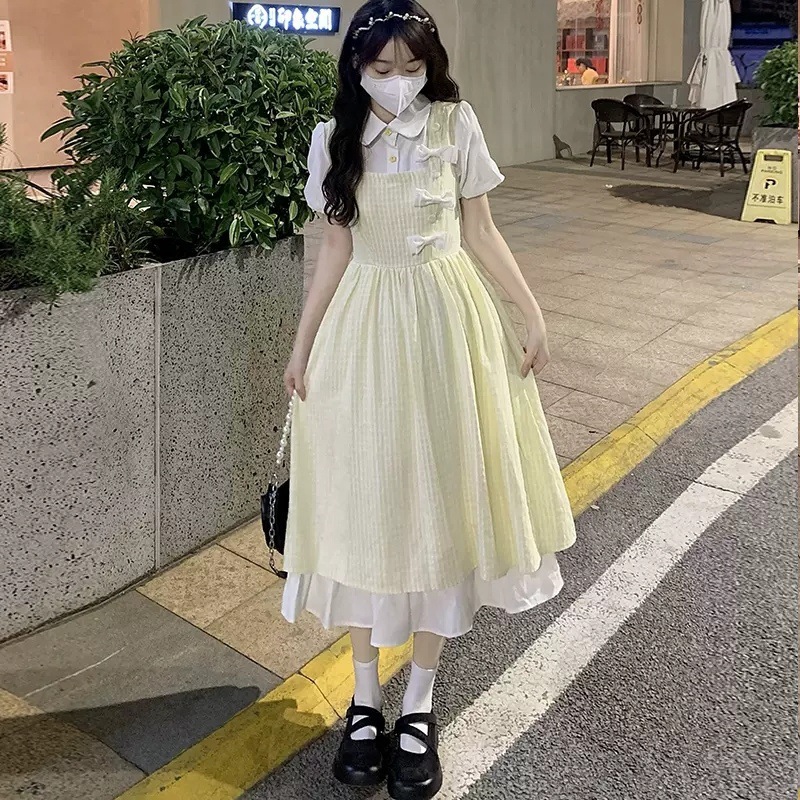 Fake Two-Piece Dress Girl Summer Dress 2025 New Junior High School and High School Student Sweet New Chinese Cheongsam Long Skirt