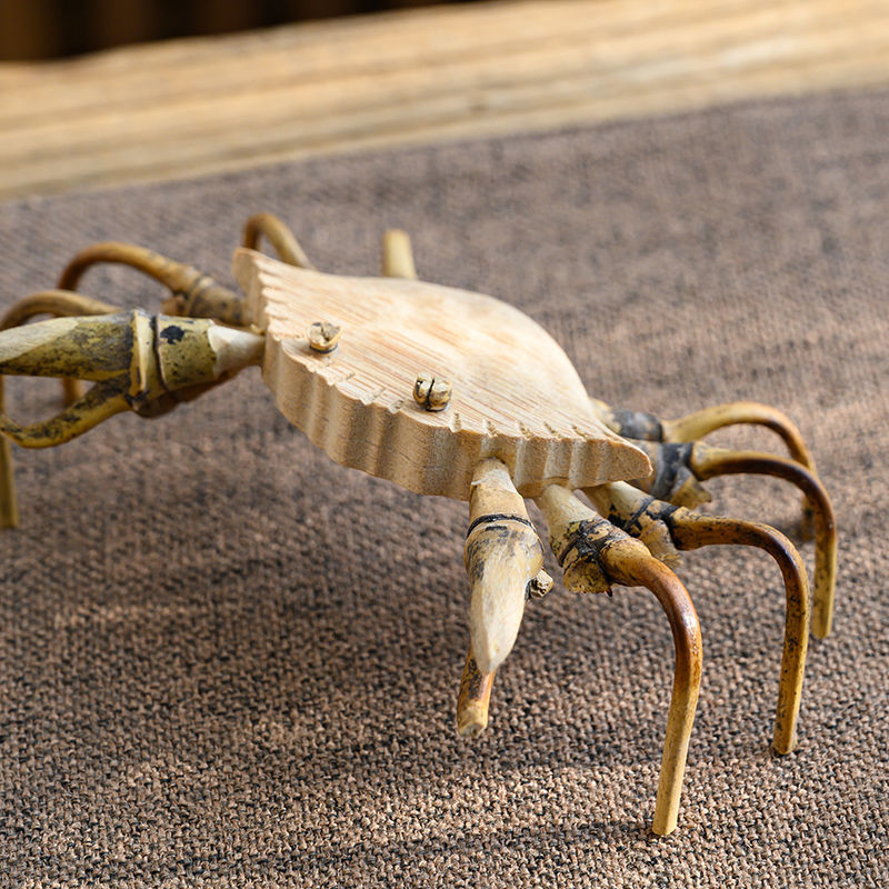 手工竹制动物玩具摆件螃蟹螳螂乌龟独角兽甲虫知了七星瓢虫昆虫