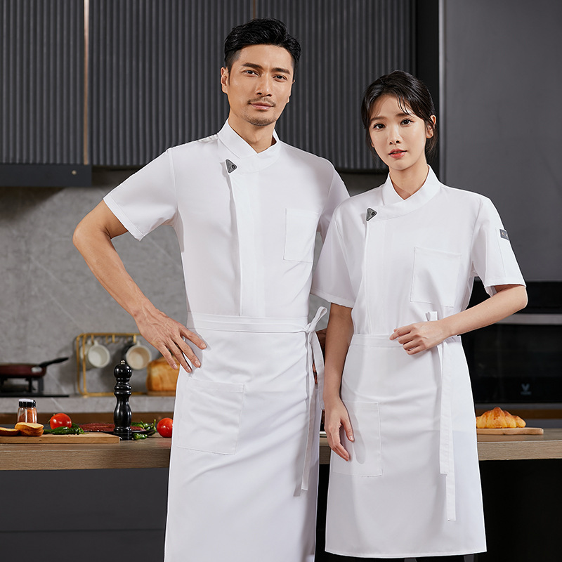 夏季新款酒店厨师工作服男装帅气短袖西餐饭店厨房厨师服