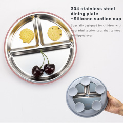 Amazonの人気のステンレス鋼ディナープレートシリコン吸盤滑り止め断熱子供用栄養補助食品ディナープレート304コンパートメントディナープレート