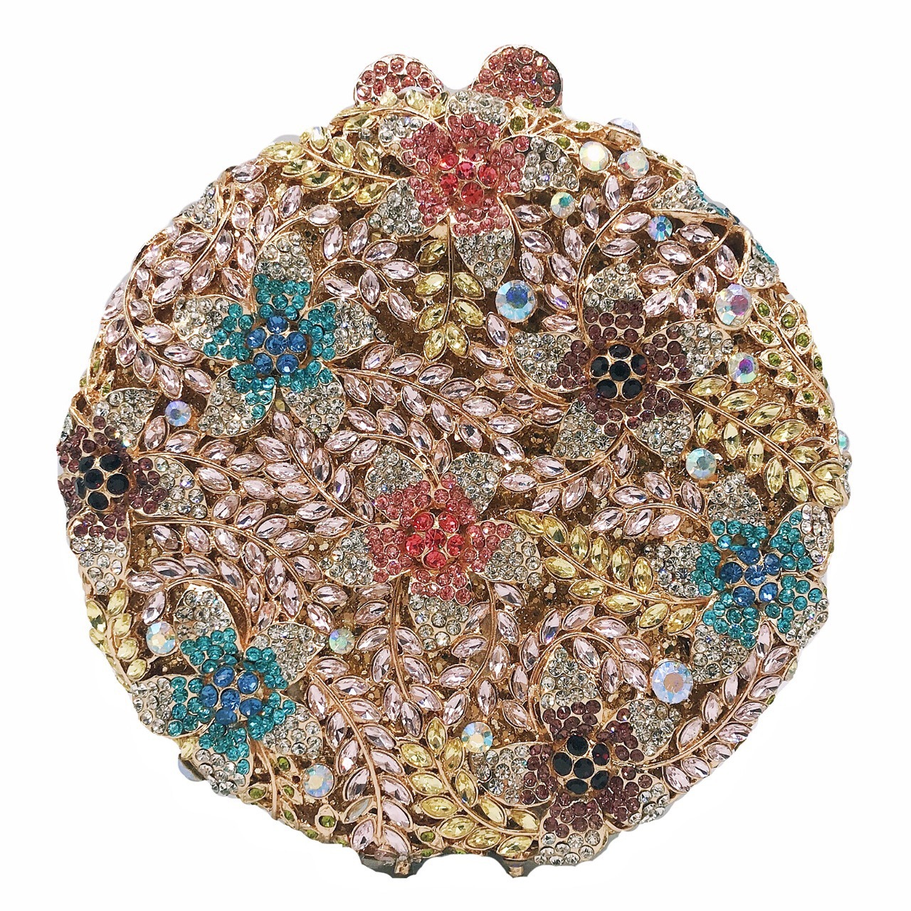 Bolsa de cena redonda de flores de trigo con diamantes, bolsas de maquillaje europeas y americanas, bolsas de diamantes, bolsas de joyas, bolsas de embrague