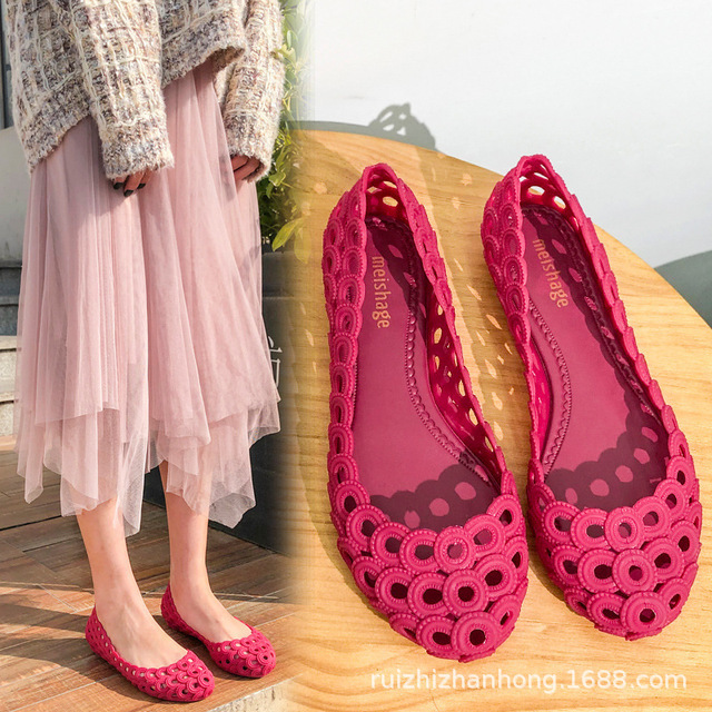 Hollow-out Hole Shoes Fashionable Outwear Mesh Shoes Women's Round Toe Shallow Cuff Summer Women's Sandals Flat Square Dance Shoes