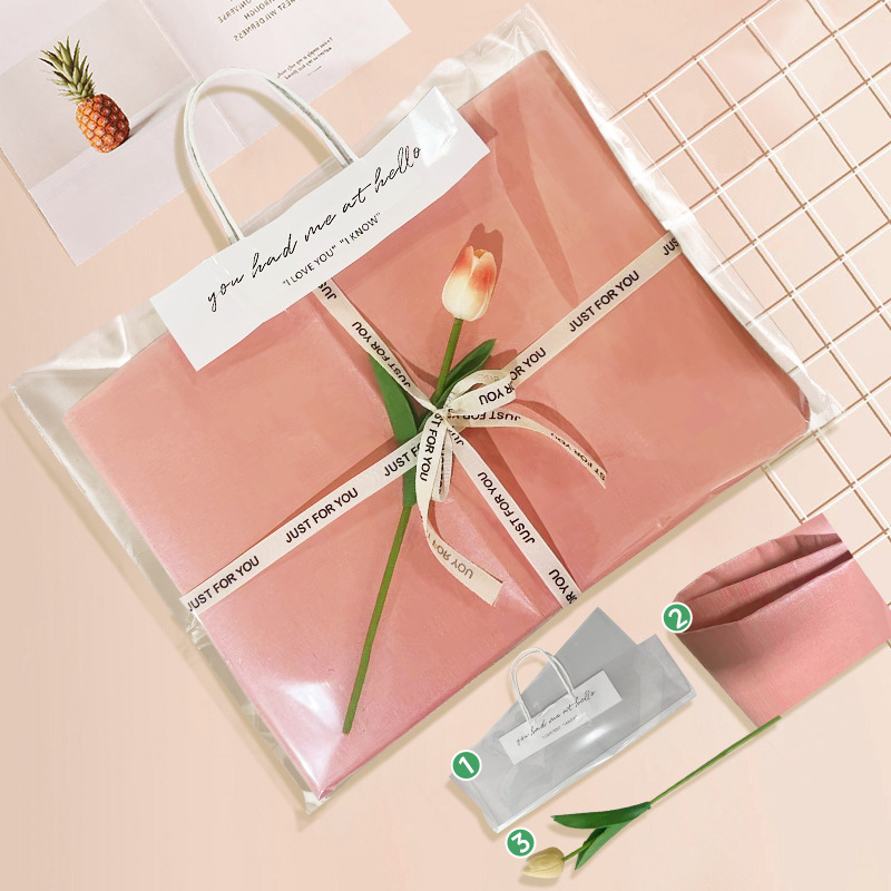 数字油画装饰画拼图送礼礼物手作礼品袋包装ins风丝带包装纸粉色