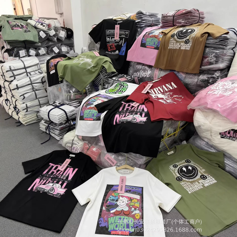 400g Heavyweight Pure Cotton American-Style Trendy Printed Short-Sleeve T-Shirt, Unisex Summer Loose Fit Trendy Brand Cross-Border Hot Item