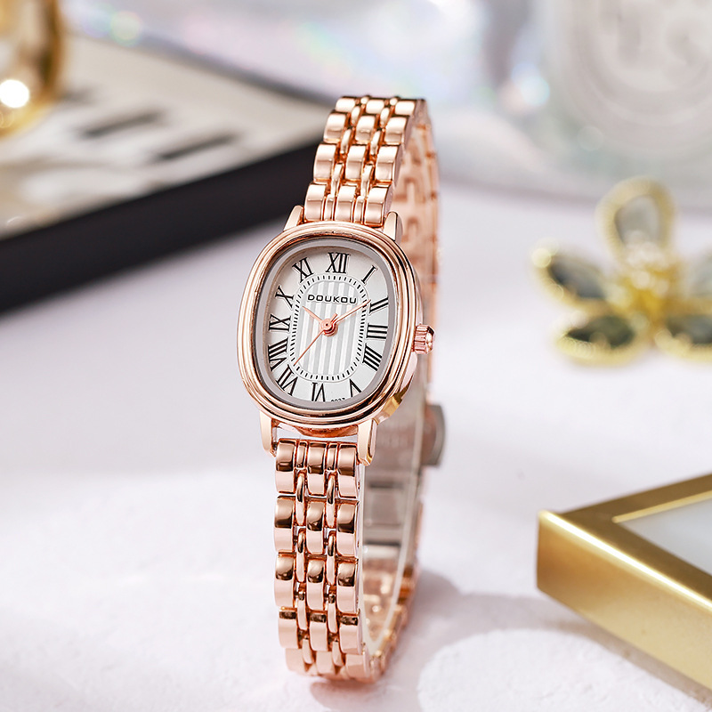 Doukou New Steel Strap Women's Watch Popular Oval Quartz Watch Foreign Trade Niche Gold Women's Watch Cross-Border
