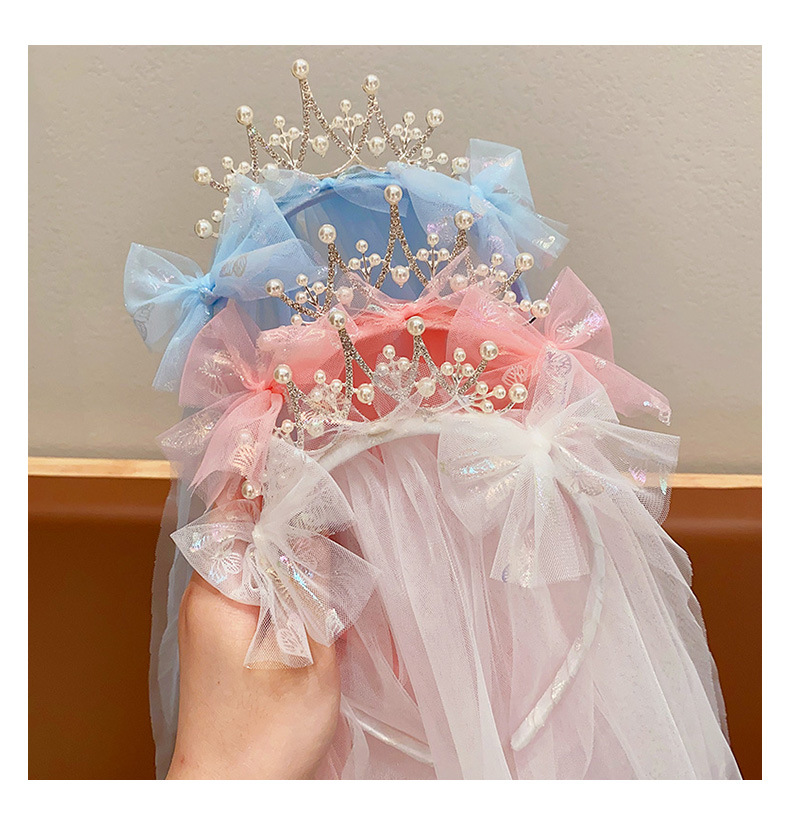 Girl's Princess Cute Crown Lace Pearl Hair Band display picture 5