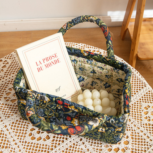 Cross-border cotton home fabric underwear sundries sorting basket toys cosmetic bag storage basket folding portable small size