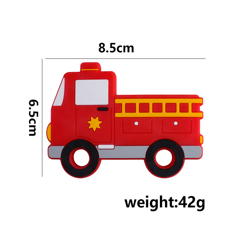 Suministros de bebé plástico clip duckbill camión bomberos juguete mordedor bebé calmante silicona chupete cadena dientes