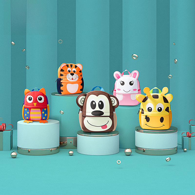 Children's kindergarten school bag student cartoon cute double shoulder bag animal diving material school bag factory wholesale