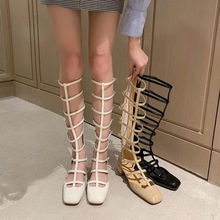 夏季凉靴女2024新款欧美时尚气质高筒靴方跟后拉链潮流罗马骑士靴