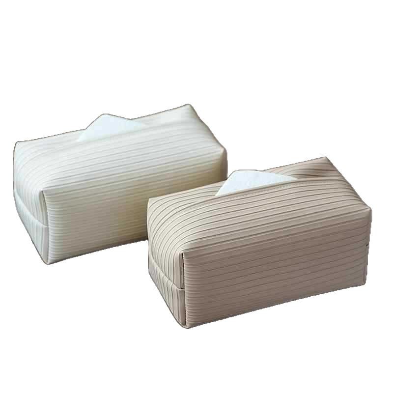 Caja de pañuelos a rayas simple, caja de dibujo con patrón de cuero, mesa de comedor para sala de estar, caja de almacenamiento, lujo ligero de alta gama para automóvil
