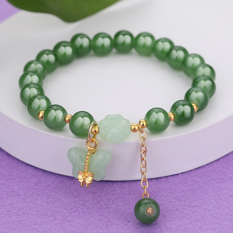 S048-Pulsera de cuentas de jade Donglin con mariposa verde#SZ–351