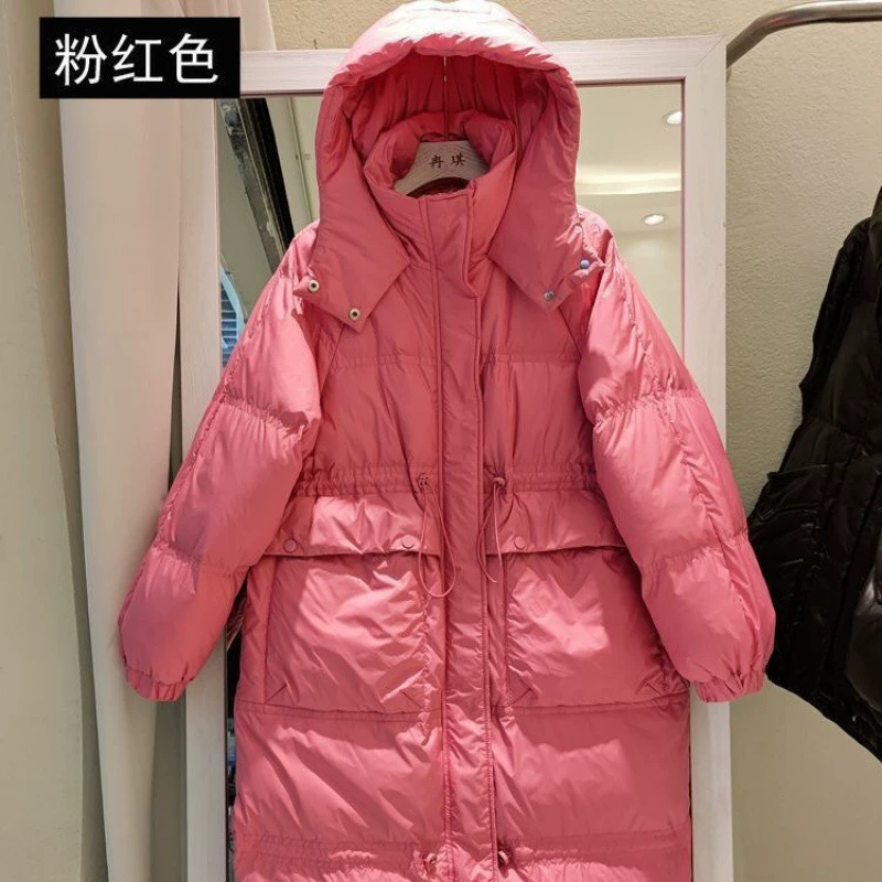 Белый утка пуховик новый сиднейский пуховик женский средний и длинный свободный толстый большой карман с капюшоном белый утка зимняя куртка